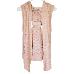 🟢7156 * Bongo Sleeveless Hooded Open Knit Cardigan Pink Size L